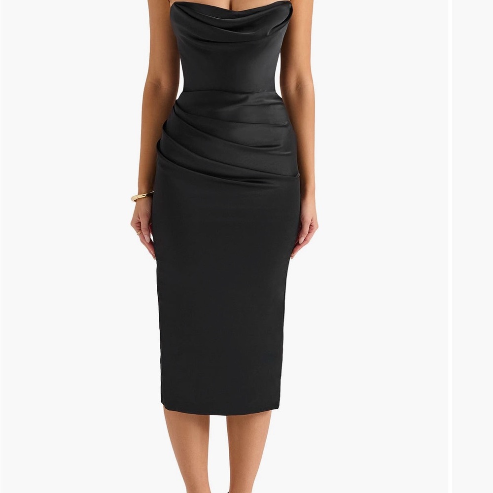 House of CB Santana Black Strapless Ruched Bodycon Dress